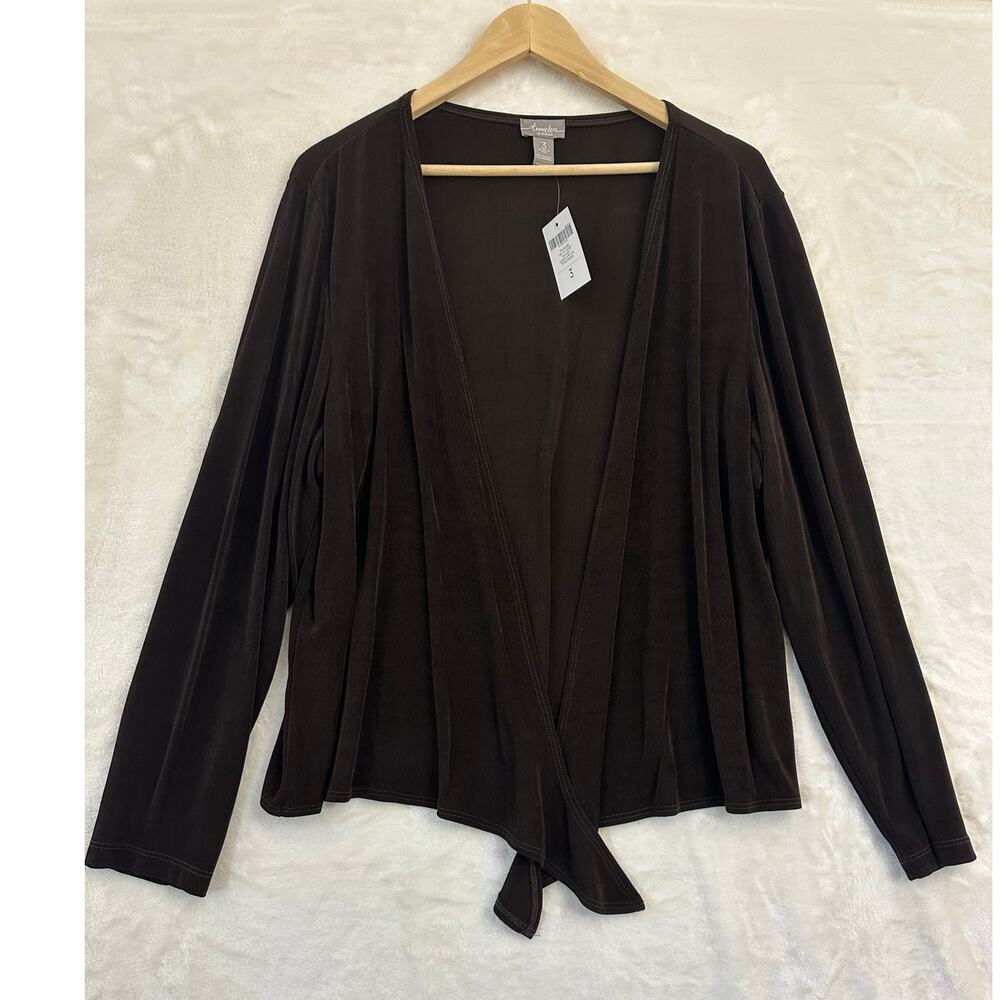 NWT Chico's Travelers Tie Drape Jacket Top 3 XL Brown Slinky